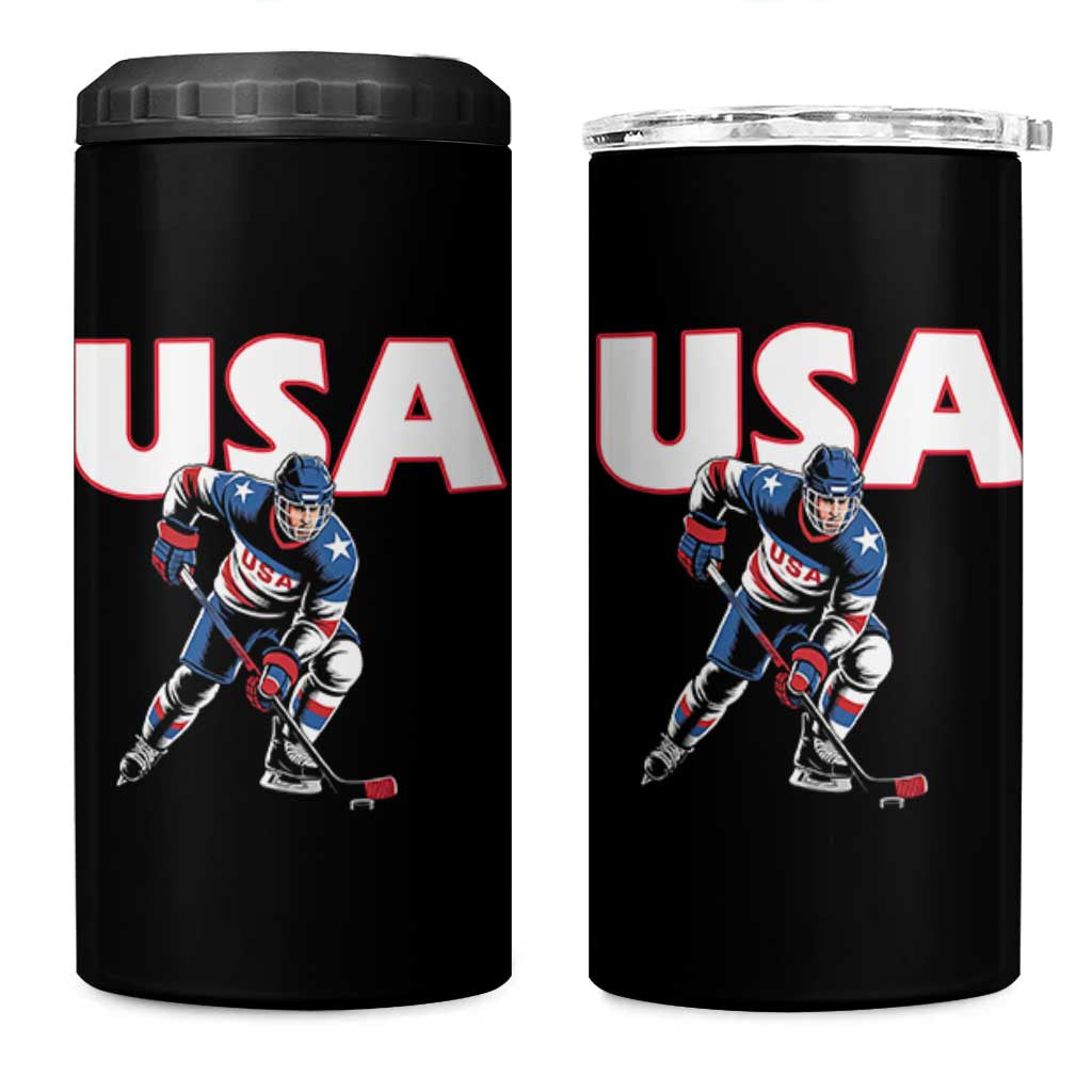 USA Ice Hockey Player Patriotic Graphic 4 in 1 Can Cooler Tumbler Red White and Blue American Sports Fan