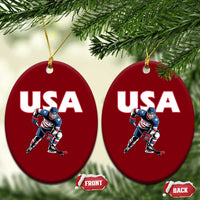 USA Ice Hockey Player Patriotic Graphic Ceramic Ornament Red White and Blue American Sports Fan