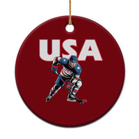 USA Ice Hockey Player Patriotic Graphic Ceramic Ornament Red White and Blue American Sports Fan