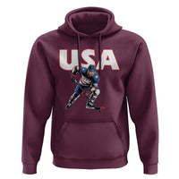 USA Ice Hockey Player Patriotic Graphic Hoodie Red White and Blue American Sports Fan