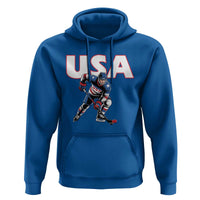 USA Ice Hockey Player Patriotic Graphic Hoodie Red White and Blue American Sports Fan