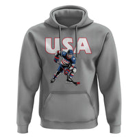 USA Ice Hockey Player Patriotic Graphic Hoodie Red White and Blue American Sports Fan