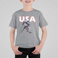 USA Ice Hockey Player Patriotic Graphic T Shirt For Kid Red White and Blue American Sports Fan
