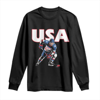 USA Ice Hockey Player Patriotic Graphic Long Sleeve Shirt Red White and Blue American Sports Fan