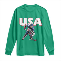 USA Ice Hockey Player Patriotic Graphic Long Sleeve Shirt Red White and Blue American Sports Fan