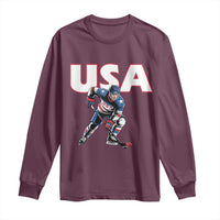 USA Ice Hockey Player Patriotic Graphic Long Sleeve Shirt Red White and Blue American Sports Fan