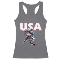 USA Ice Hockey Player Patriotic Graphic Racerback Tank Top Red White and Blue American Sports Fan