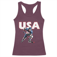 USA Ice Hockey Player Patriotic Graphic Racerback Tank Top Red White and Blue American Sports Fan