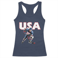 USA Ice Hockey Player Patriotic Graphic Racerback Tank Top Red White and Blue American Sports Fan