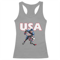 USA Ice Hockey Player Patriotic Graphic Racerback Tank Top Red White and Blue American Sports Fan