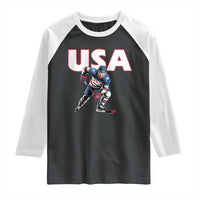 USA Ice Hockey Player Patriotic Graphic Raglan Shirt Red White and Blue American Sports Fan