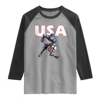 USA Ice Hockey Player Patriotic Graphic Raglan Shirt Red White and Blue American Sports Fan