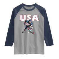 USA Ice Hockey Player Patriotic Graphic Raglan Shirt Red White and Blue American Sports Fan