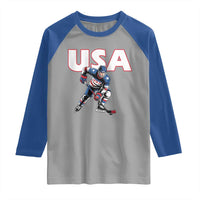 USA Ice Hockey Player Patriotic Graphic Raglan Shirt Red White and Blue American Sports Fan