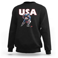 USA Ice Hockey Player Patriotic Graphic Sweatshirt Red White and Blue American Sports Fan