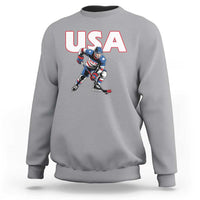 USA Ice Hockey Player Patriotic Graphic Sweatshirt Red White and Blue American Sports Fan