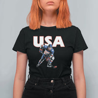 USA Ice Hockey Player Patriotic Graphic T Shirt For Women Red White and Blue American Sports Fan