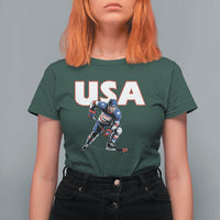 USA Ice Hockey Player Patriotic Graphic T Shirt For Women Red White and Blue American Sports Fan