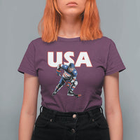 USA Ice Hockey Player Patriotic Graphic T Shirt For Women Red White and Blue American Sports Fan