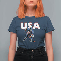 USA Ice Hockey Player Patriotic Graphic T Shirt For Women Red White and Blue American Sports Fan