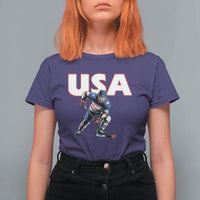 USA Ice Hockey Player Patriotic Graphic T Shirt For Women Red White and Blue American Sports Fan