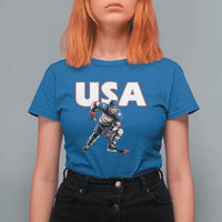 USA Ice Hockey Player Patriotic Graphic T Shirt For Women Red White and Blue American Sports Fan