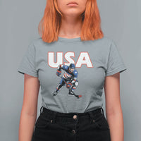 USA Ice Hockey Player Patriotic Graphic T Shirt For Women Red White and Blue American Sports Fan