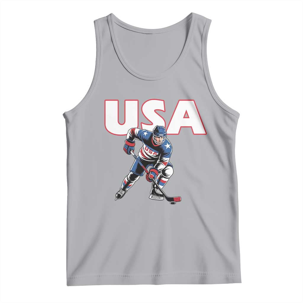 USA Ice Hockey Player Patriotic Graphic Tank Top Red White and Blue American Sports Fan
