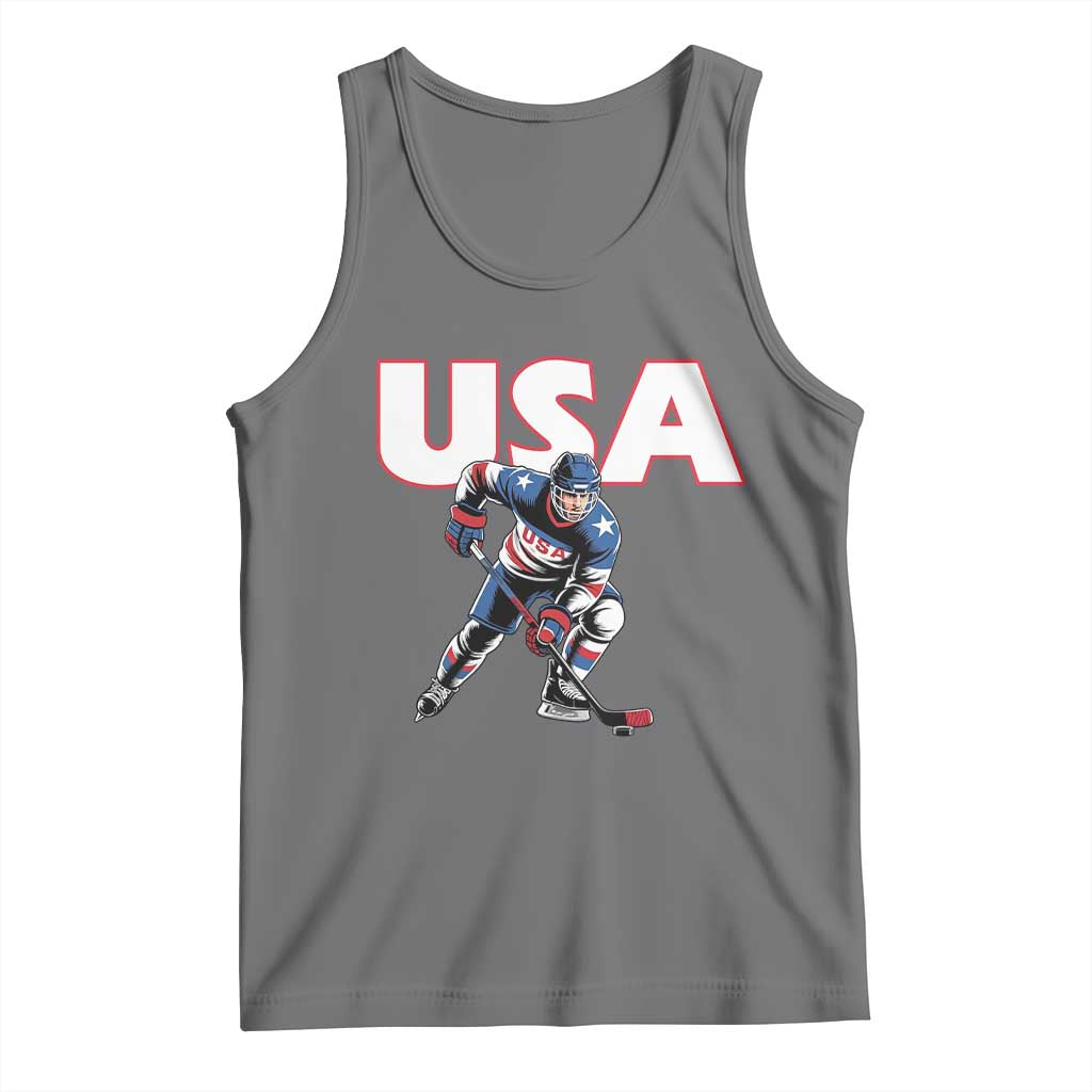 USA Ice Hockey Player Patriotic Graphic Tank Top Red White and Blue American Sports Fan