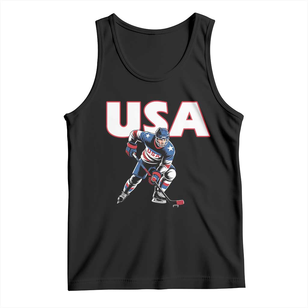 USA Ice Hockey Player Patriotic Graphic Tank Top Red White and Blue American Sports Fan