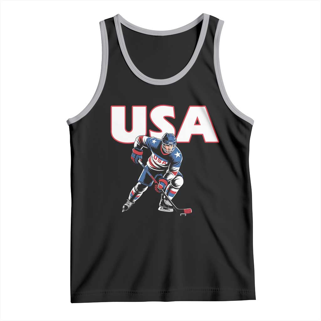 USA Ice Hockey Player Patriotic Graphic Tank Top Red White and Blue American Sports Fan