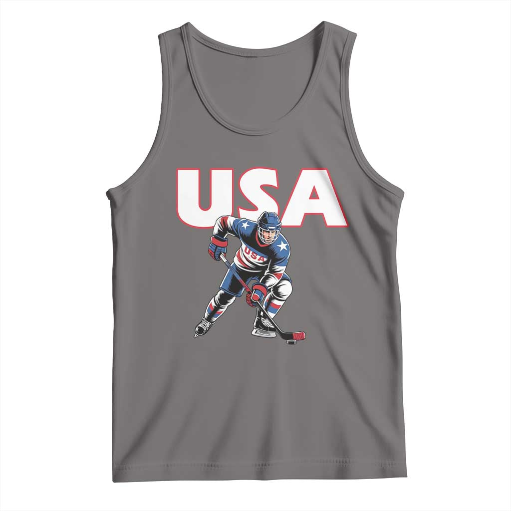 USA Ice Hockey Player Patriotic Graphic Tank Top Red White and Blue American Sports Fan