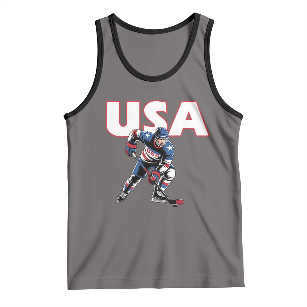 USA Ice Hockey Player Patriotic Graphic Tank Top Red White and Blue American Sports Fan