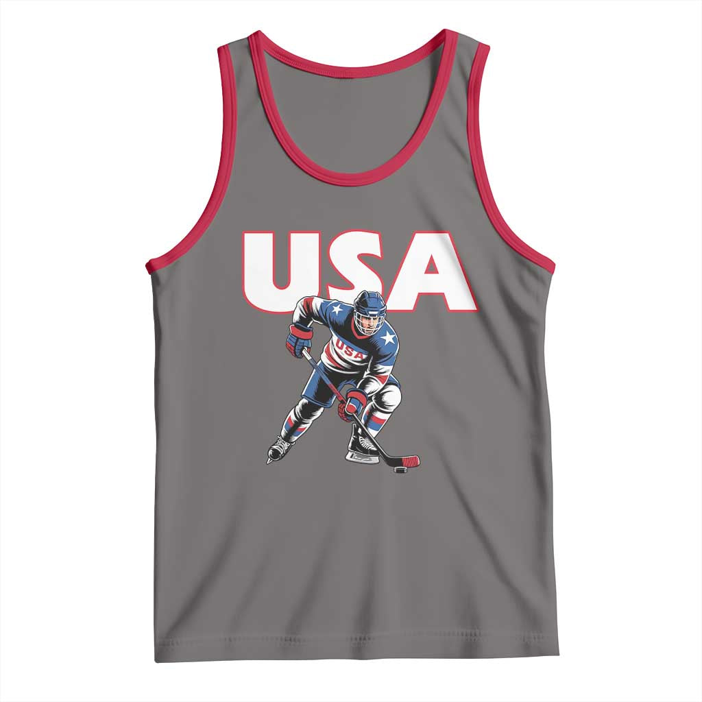 USA Ice Hockey Player Patriotic Graphic Tank Top Red White and Blue American Sports Fan