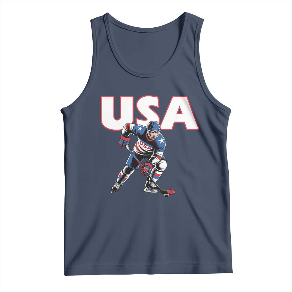 USA Ice Hockey Player Patriotic Graphic Tank Top Red White and Blue American Sports Fan