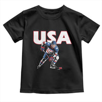 USA Ice Hockey Player Patriotic Graphic Toddler T Shirt Red White and Blue American Sports Fan
