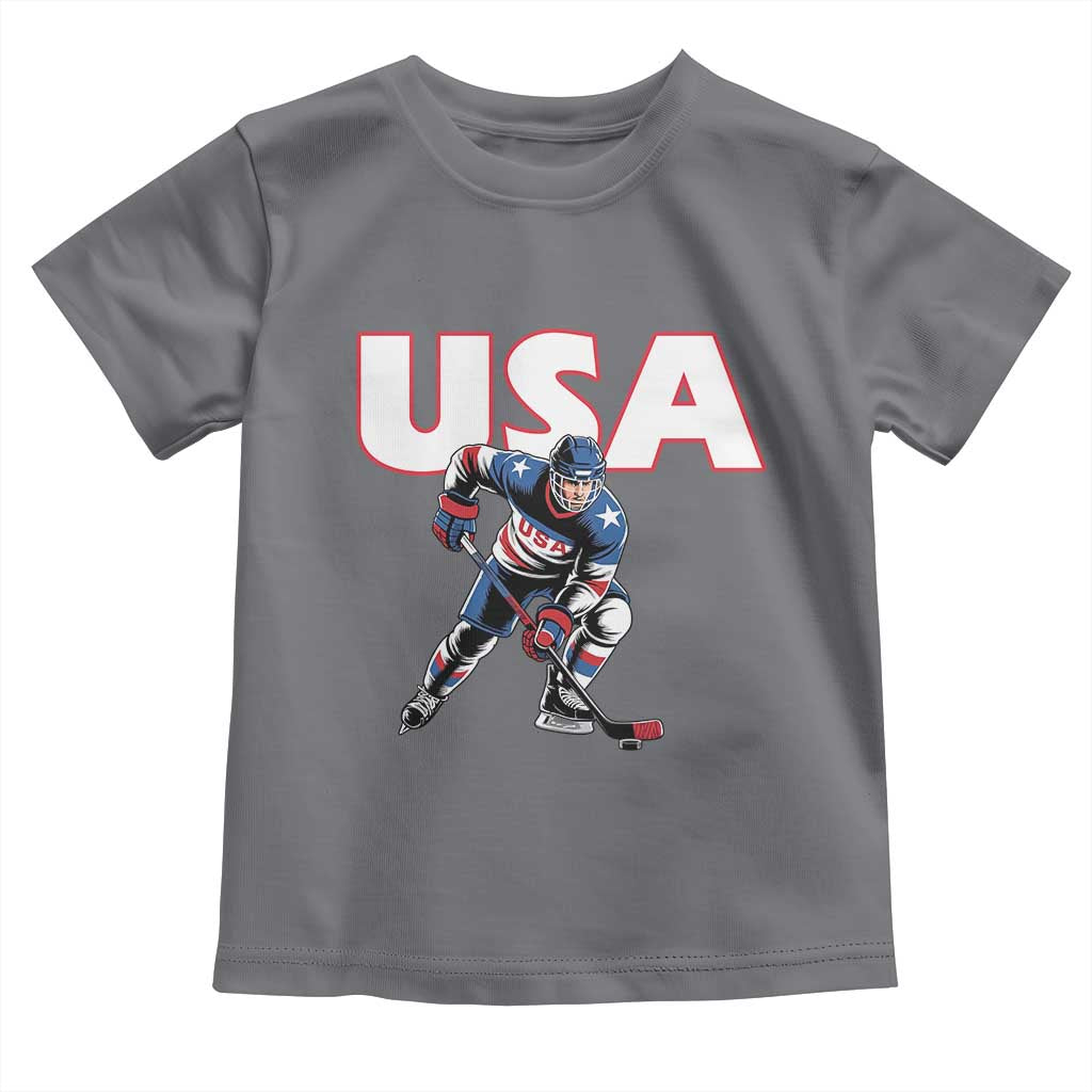 USA Ice Hockey Player Patriotic Graphic Toddler T Shirt Red White and Blue American Sports Fan