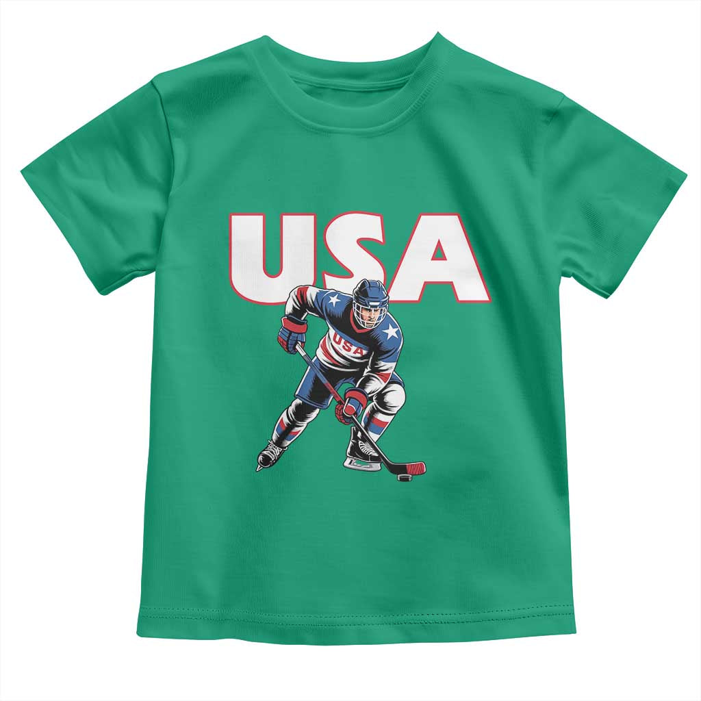 USA Ice Hockey Player Patriotic Graphic Toddler T Shirt Red White and Blue American Sports Fan