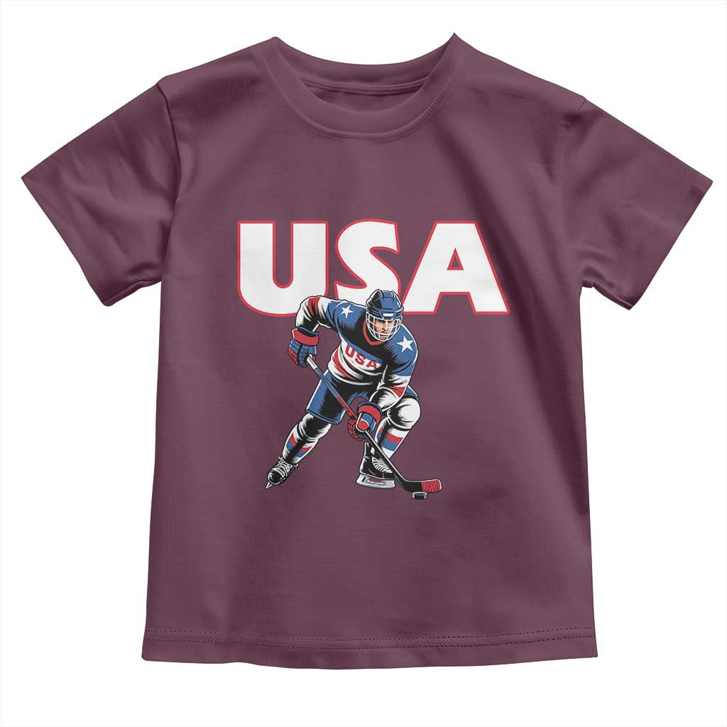 USA Ice Hockey Player Patriotic Graphic Toddler T Shirt Red White and Blue American Sports Fan
