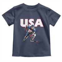 USA Ice Hockey Player Patriotic Graphic Toddler T Shirt Red White and Blue American Sports Fan