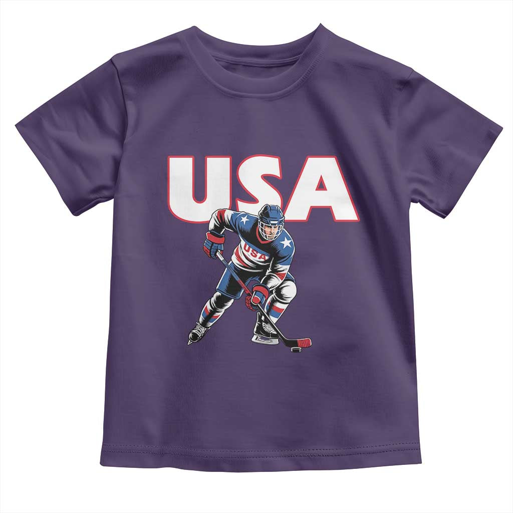 USA Ice Hockey Player Patriotic Graphic Toddler T Shirt Red White and Blue American Sports Fan