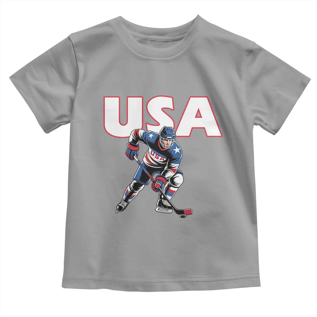 USA Ice Hockey Player Patriotic Graphic Toddler T Shirt Red White and Blue American Sports Fan