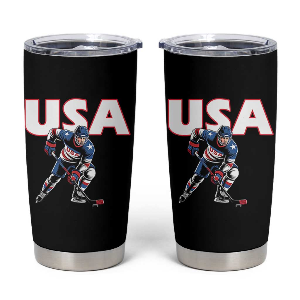 USA Ice Hockey Player Patriotic Graphic Tumbler Cup Red White and Blue American Sports Fan
