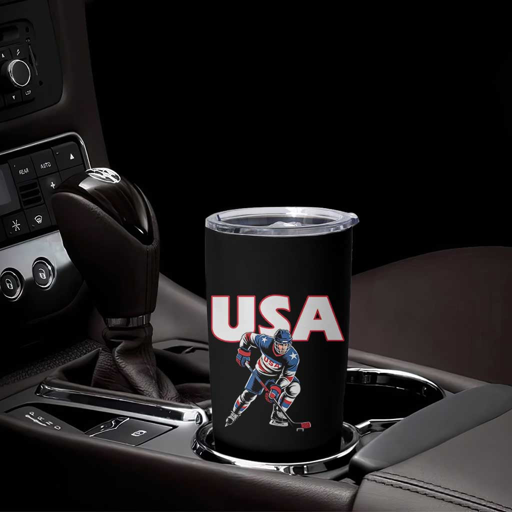 USA Ice Hockey Player Patriotic Graphic Tumbler Cup Red White and Blue American Sports Fan