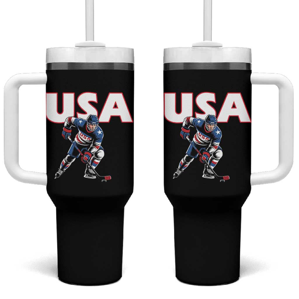USA Ice Hockey Player Patriotic Graphic Tumbler With Handle Red White and Blue American Sports Fan