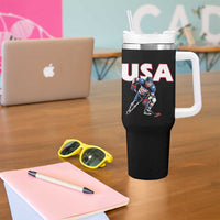 USA Ice Hockey Player Patriotic Graphic Tumbler With Handle Red White and Blue American Sports Fan