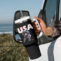 USA Ice Hockey Player Patriotic Graphic Tumbler With Handle Red White and Blue American Sports Fan