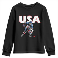 USA Ice Hockey Player Patriotic Graphic Youth Sweatshirt Red White and Blue American Sports Fan
