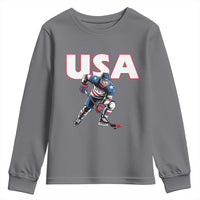 USA Ice Hockey Player Patriotic Graphic Youth Sweatshirt Red White and Blue American Sports Fan