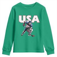 USA Ice Hockey Player Patriotic Graphic Youth Sweatshirt Red White and Blue American Sports Fan